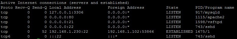 linux上使用netstat查看当前服务和监听端口